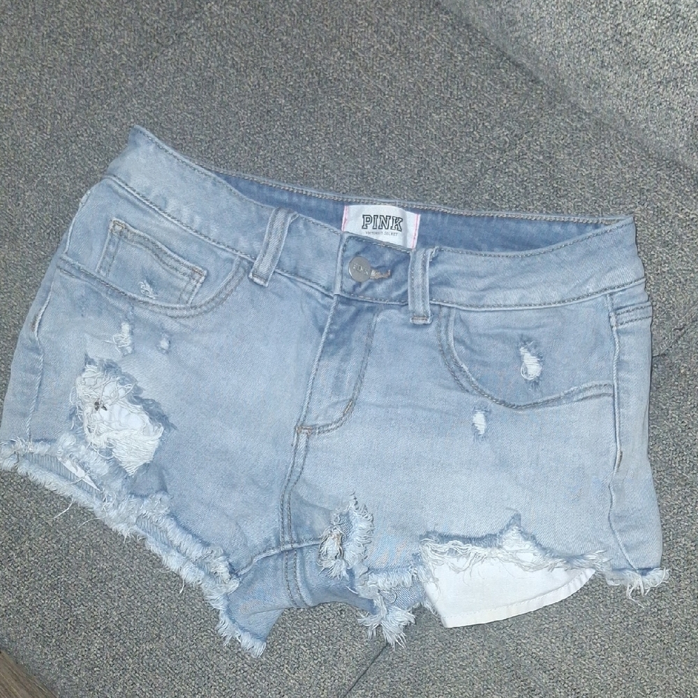 PINK Victorias Secret Blue Distressed Jean Shorts